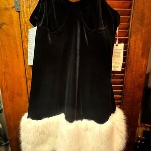 JCPenney Black Velvet Dress with White Fur Trim
